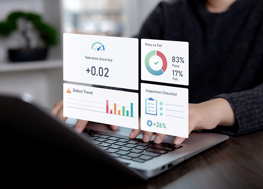 Laptop displaying data analytics dashboard