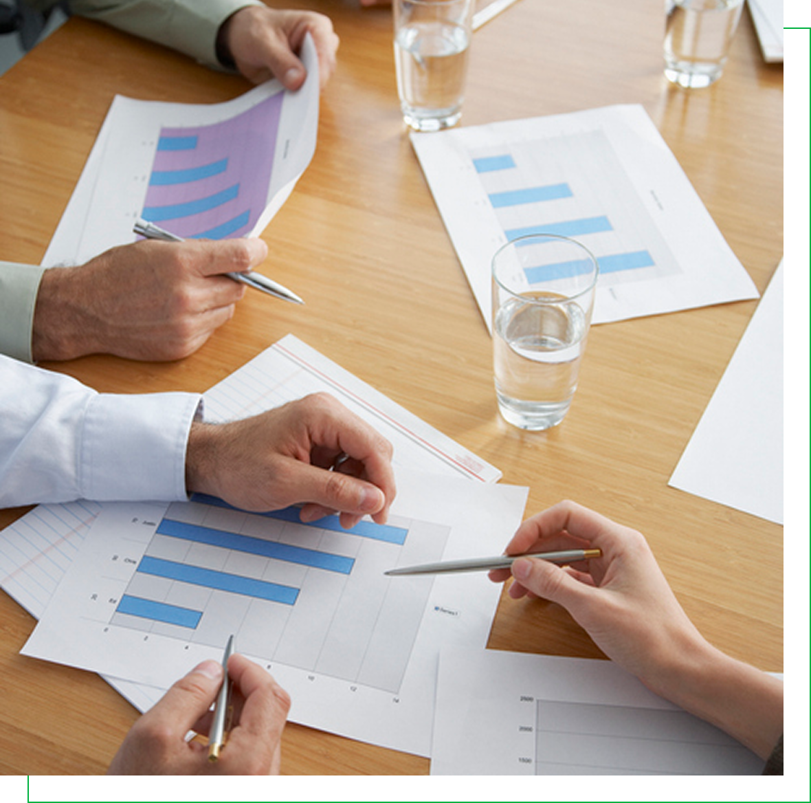 Team reviewing financial data with charts