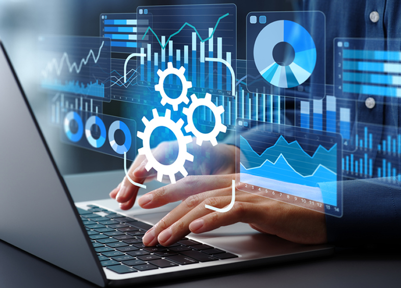 Business analytics on laptop screen