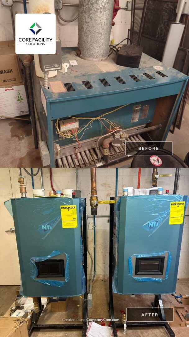 Old furnace replaced with new units.